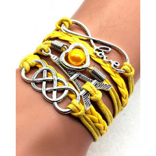 1pcs Multilayer Hollow Heart Faux Pearl Decor Eiffel Tower Love Letter Design Bohemian Braided Bracelet - yellow