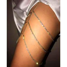 1PCS Rhinestone Decor Layered Thigh Chain - gold