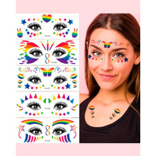 1sheet Pride Month Rainbow Stripe Graphic Waterproof Temporary Face Tattoo Stickers - style1