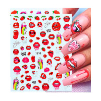 1Sheet Valentine's Day Red Lip Nail Stickers Sexy Lady Nail Decal - red