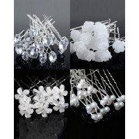 20PCS Bride Wedding Hair Pins Rhinestone Pearls Floral Decor Bridal Headpiece Hair Accessories - style1