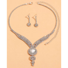 22PCS Rhinestone Geometric Pendant Necklace & Drop Earrings Evening Party Wedding Jewelry Set - white