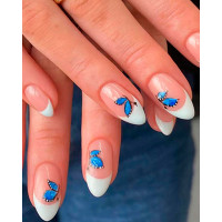 24pcs Butterfly Design Glossy Press On Fake Stiletto Almond Nails Set - white