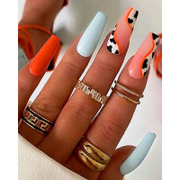 24pcs Colorblock Cow Print Press On Fake Coffin Nails Set - Multicolor