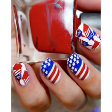 24pcs Independence Day Flag Design Press On Fake Short Square Matte Nails Set - Multicolor