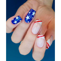 24pcs Independence Day Flag Design Press On Short Square Fake Nails Set - Multicolor