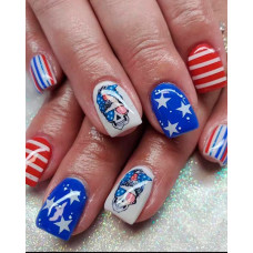 24pcs Independence Day Flag Skull Design Press On Fake Short Square Nails Set - Multicolor