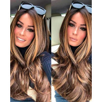 26.4 inches Brown Gloden Honey Wavy Wigs Heat Resistant Middle Part Wigs - style1 26.4 inches Brown Gloden Honey Wavy Wigs Heat Resistant Middle Part Wigs - style1