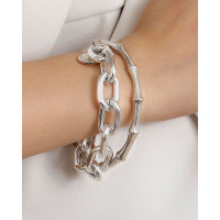 2pcs Bamboo Joint Hollow Out Chain Bracelets Set - silver