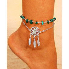 2pcs Bohemian Turquoise Beaded Anklet Set - blue