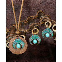 2pcs Bohemian Turquoise Geometric Pendant Necklace & Earrings Jewelry Set - blue