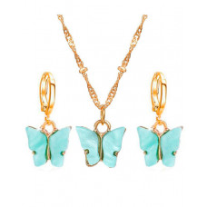 2PCS Butterfly Pendant Necklace & Earrings Jewelry Set - green