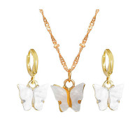 2PCS Butterfly Pendant Necklace & Earrings Jewelry Set - white