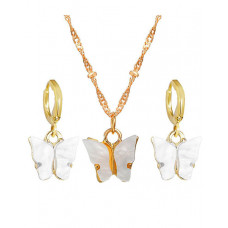 2PCS Butterfly Pendant Necklace & Earrings Jewelry Set - white