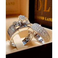 2pcs Geometric Allover Rhinestone Ring - silver