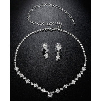 2pcs Geometric Drop Earrings & Chain Necklace Jewelry Set - silver