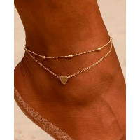 2pcs Layered Adjustable Foot Jewelry Decoration Summer Beach Dainty Anklets Set - gold