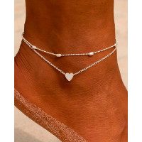 2pcs Layered Adjustable Foot Jewelry Decoration Summer Beach Dainty Anklets Set - silver