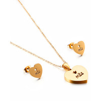 2pcs Mother's Day Gift Heart Shaped Pendant Necklace & Earrings Jewelry Set - gold