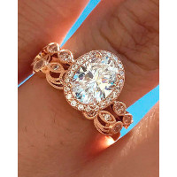 2PCS Oval Zircon Hollow Wedding Matching Rings Set - gold