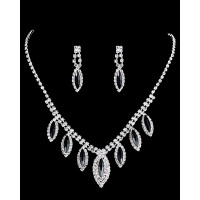 2PCS Rhinestone Crystal Stone Tassel Pendant Necklace & Drop Earrings Wedding Bridal Jewelry Set - black