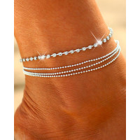 2pcs Rhinestone Decor Multi-Layered Anklets Set - silver