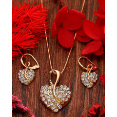 2pcs Rhinestone Heart Shaped Pendant Necklace & Earrings Jewelry Set - gold