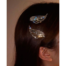 2pcs Rhinestone Wings Pattern Hair Clips - gold