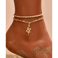 2pcs Snake Pendant Chain Anklets Set - gold