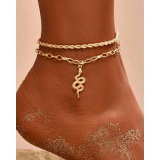 2pcs Snake Pendant Chain Anklets Set - gold