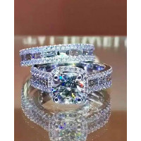 2pcs Square Shaped Rhinestone Rings - silver