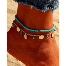 2pcs Stackable Beaded Disc Bohemian Summer Beach Anklets Set - gold