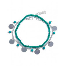 2pcs Stackable Beaded Disc Bohemian Summer Beach Anklets Set - silver