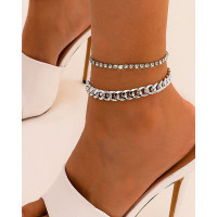 2PCS Studded Simple Chain Anklet - silver