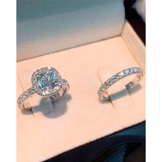 2pcs Zircon Rhinestone Geometric Matching Rings Set - silver