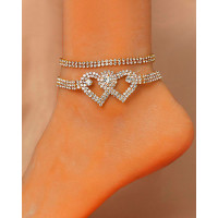 2PCS/Set Rhinestone Double Heart Stackable Anklets - style1