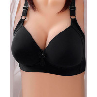 3 Hook Back Push Up Wireless Lifting Bra - black