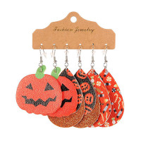 3Pairs Halloween Thanksgiving Graphic Print Drop Earrings - style1