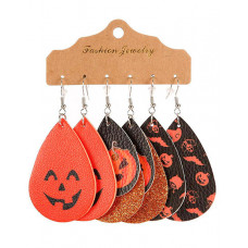 3Pairs Halloween Thanksgiving Graphic Print Drop Earrings - style2