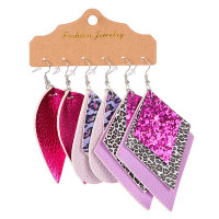 3Pairs Leopard Layered Leaf Argyle Shaped Vintage Drop Earrings Set - style1