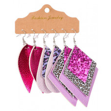 3Pairs Leopard Layered Leaf Argyle Shaped Vintage Drop Earrings Set - style1