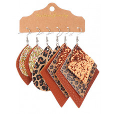 3Pairs Leopard Layered Leaf Argyle Shaped Vintage Drop Earrings Set - style2