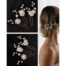 3pcs Beaded Bride Wedding Hair Comb Clips Floral Pattern Hair Accessories - gold