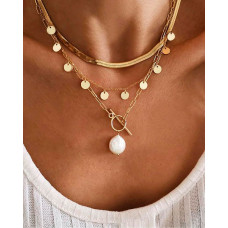 3PCS Beaded & Disc Chain Necklace - gold