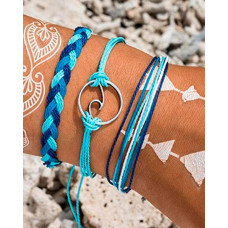 3pcs Bohemian Colorblock Braided Bracelets Set - sky blue