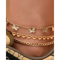 3pcs Butterfly Heart Shaped Chain Anklets Set - gold