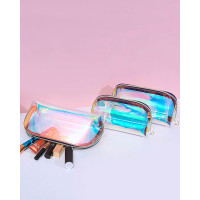 3PCS Holographic Makeup Bag Cosmetic Travel Bag Portable Waterproof Iridescent Pouch Makeup Organizer - clear