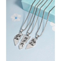 3PCS Mother Daughter Broken Heart Charm Pendant Necklace - silver