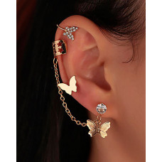 3PCS Rhinestone Butterfly Decor Earrings & Ear Cuff Set - style1