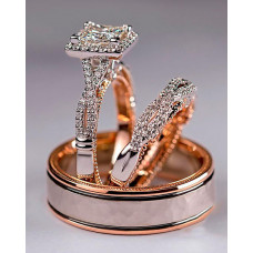 3PCS Square Rhinestone Rings Set - gold